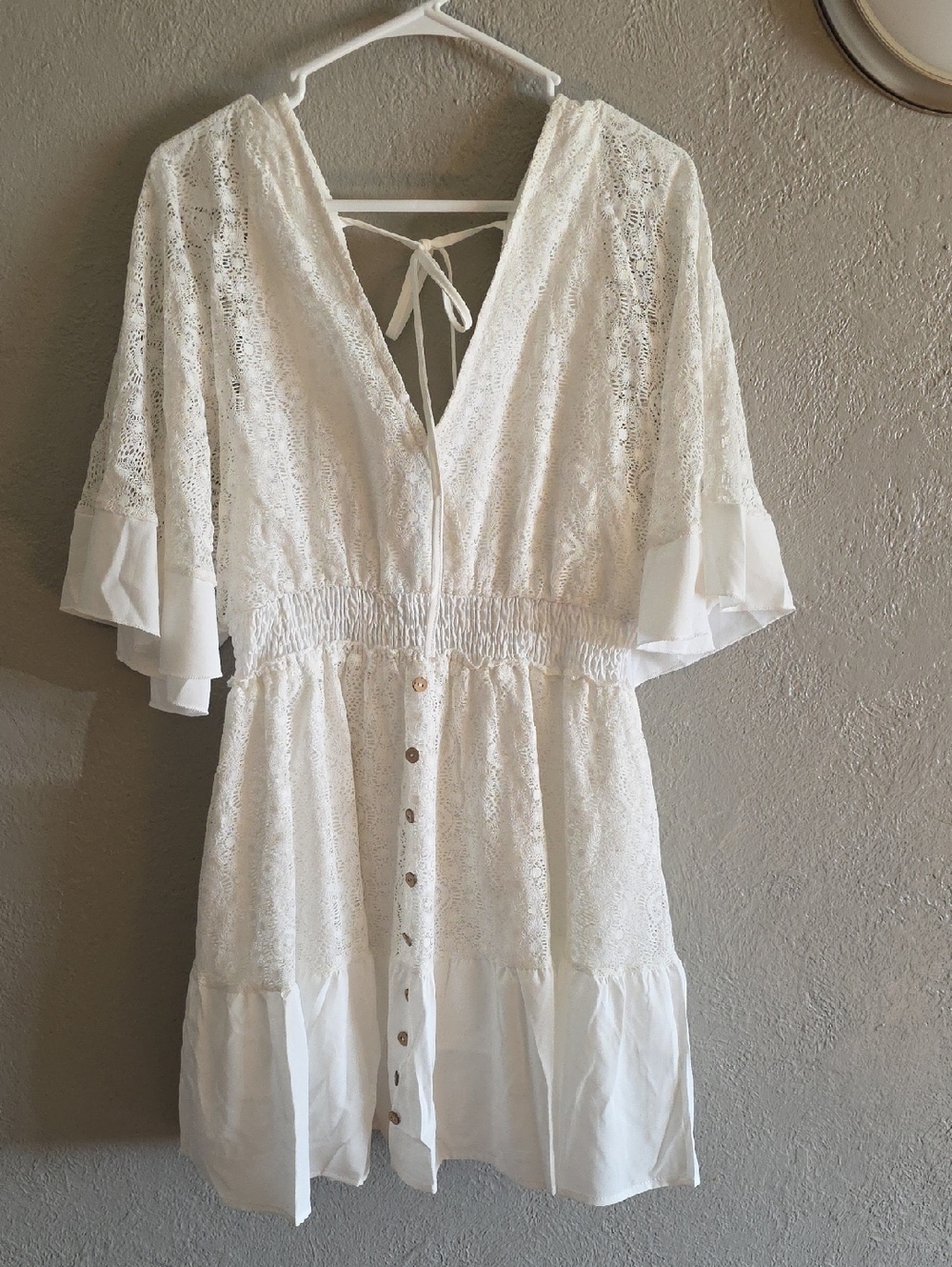 SHEIN White Lace Button-Front Mini Dress